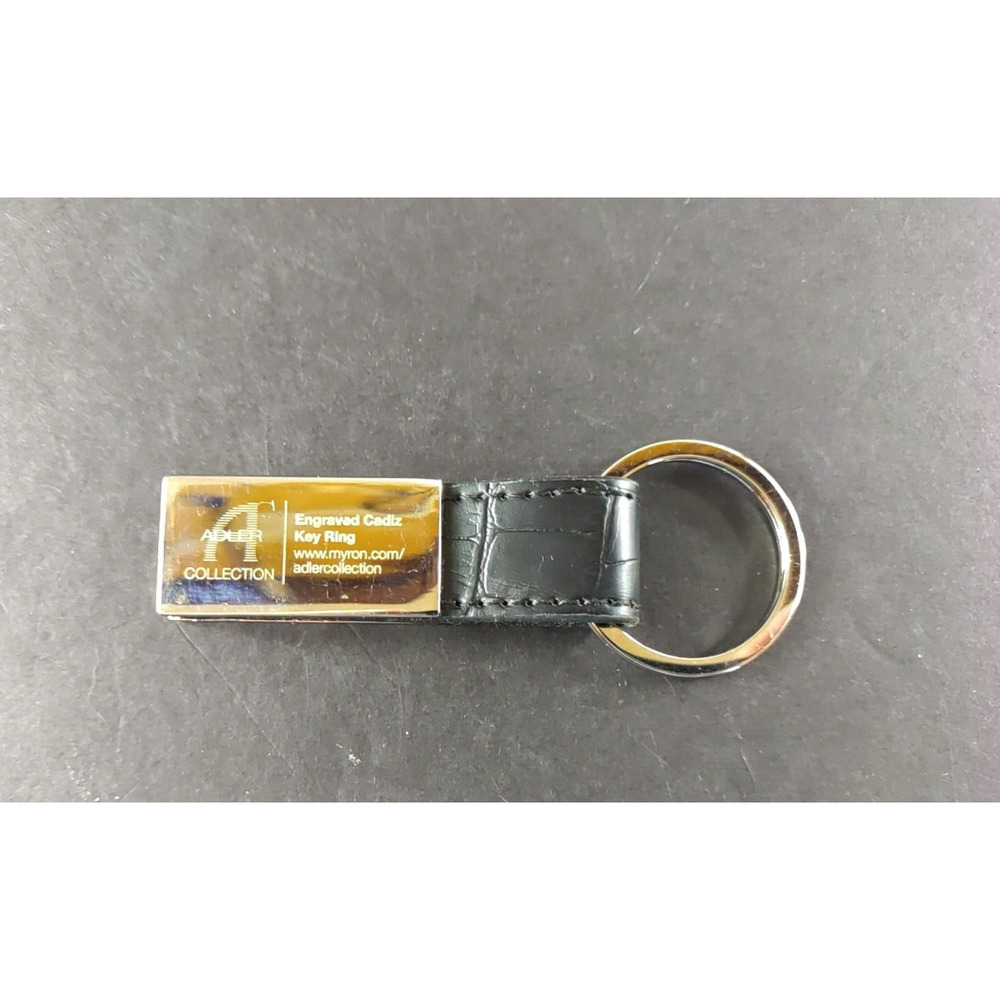 Adler Collection Keychain Black Leather Metal Engraved Cadiz Key Ring